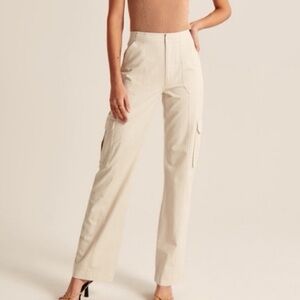 Abercrombie Relaxed Cargo Pants Ivory Cream High Waisted Utility Pockets 27
